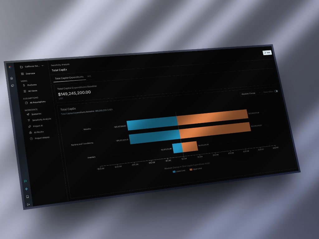 Aire Labs platform — Total CapEx analysis view